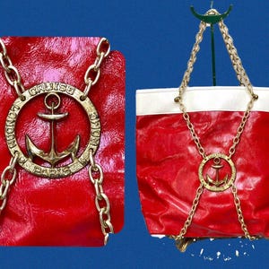 Bolso de mano de patente NAUTICAL Cruise rojo de la década de 1960 VTG *Ancla y cadenas