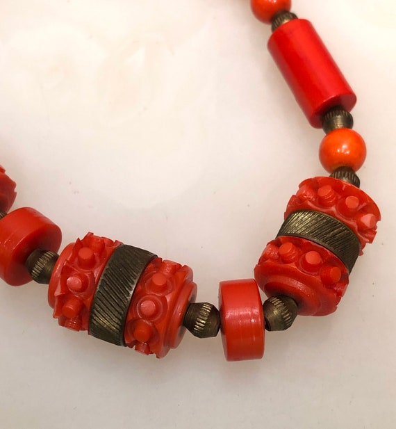 Vtg 1930s Deco Orange BAKELITE & over-dyed Bead N… - image 3