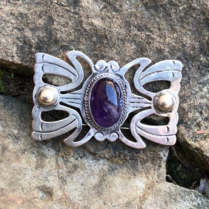 Vtg 1940s TAXCO 980 Silver AMETHYST BUTTERFLY Pin