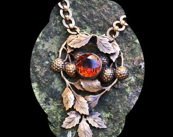 VTG 1910s Edwardian Gilt NOUVEAU Necklace BERRIES Leaves