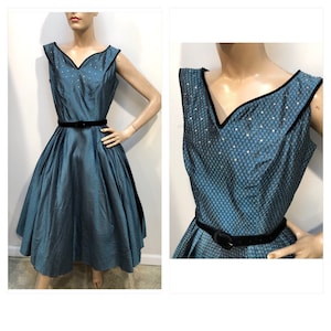Vtg 1950s Deadstock Sharkskin Taffeta CIRCLE SKIRT Dress