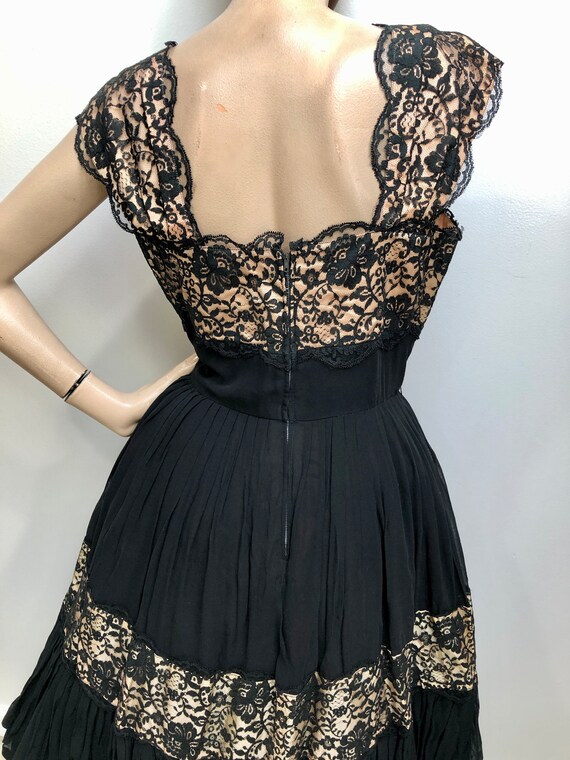 Vtg 1950s Black CHANTILLY LACE Silk Chiffon Party… - image 4