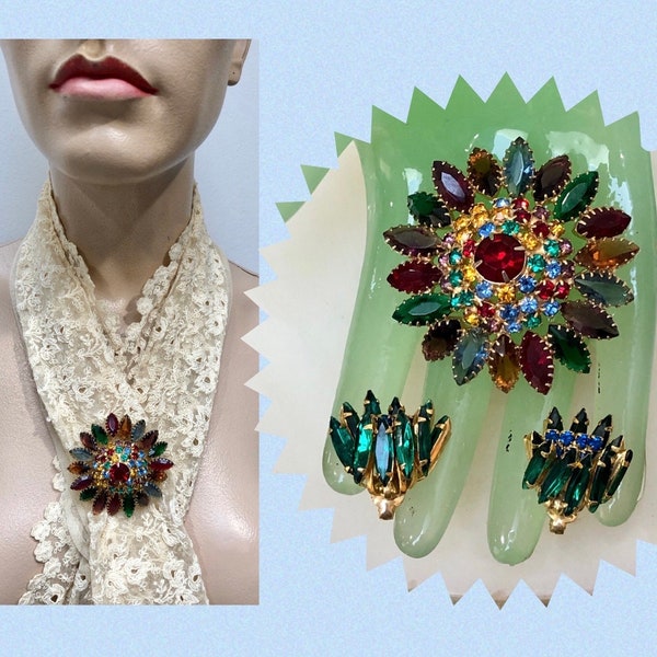 VTG 1960s JULIANA Navette Petals BROOCH & Earrings