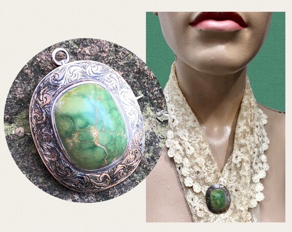 Antique Edwardian 1910s VARISCITE Sterling Pin-Pendant