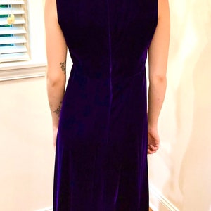 VTG 1960s Deep PURPLE Rhinestone Studded Rayon VELVET Gown image 5