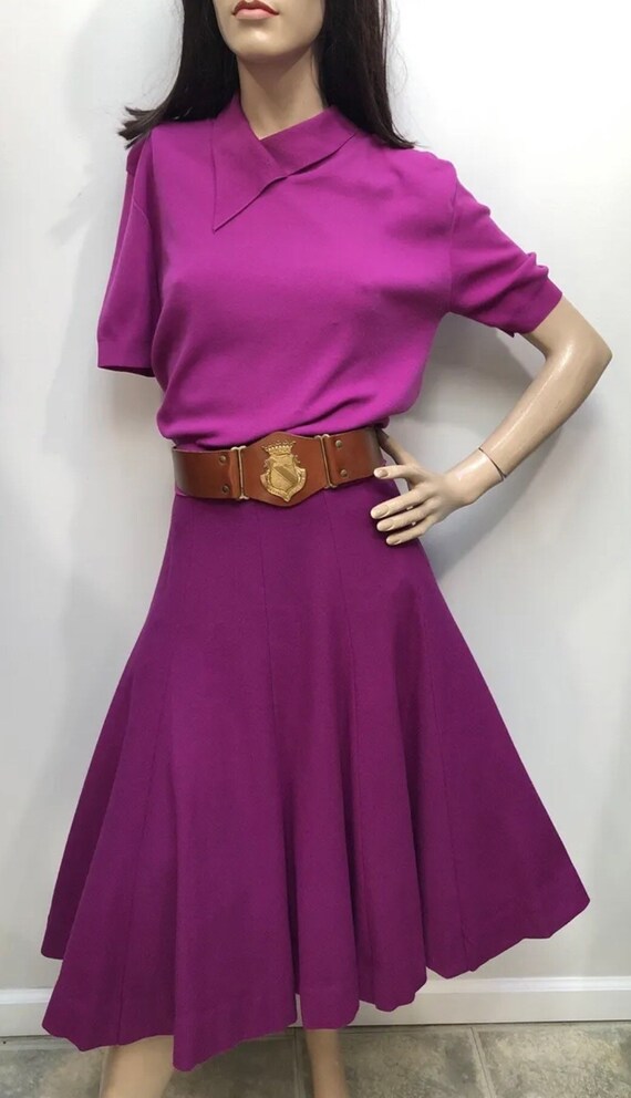 Vtg 1950s PLUM CIRCLE Skirt & Pin-Up Sweater - image 2