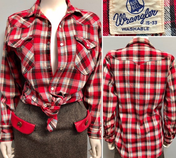 Vtg 1950s Wrangler BLUE BELL Red Plaid Western Sh… - image 1