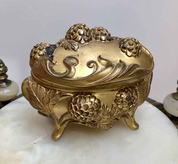 Victorian Gilded ART NOUVEAU Jewelry Casket w/Pin… - image 1