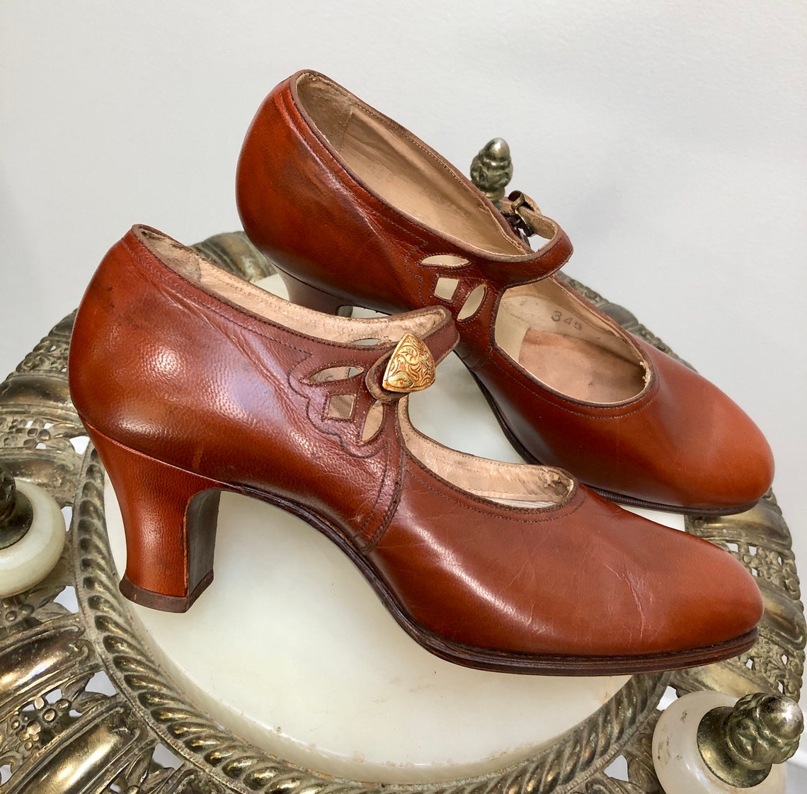 Vtg 1930's Deadstock FLAPPER MARY-JANE Kid Leather Shoes W/deco Buckles ...