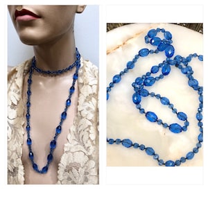 Vtg 1920s Cerulean Blue BOHEMIAN Glass FLAPPER Beads