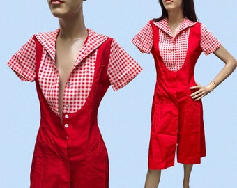 VTG Deadstock 1970s RED Gingham WAITRESS Uniform