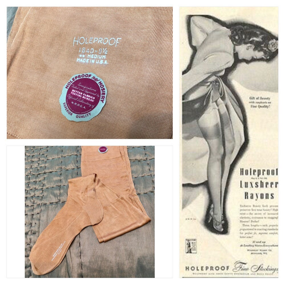 Vtg WW2 1940s Deadstock Holeproof Rayon Knit Stockings 