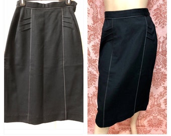 Vtg 1950s Deadstock Black PENCIL Skirt w/Satin Piping