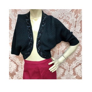 Vtg 1950s Pin-Up Girl SEQUIN BOLERO Shrug Sweater