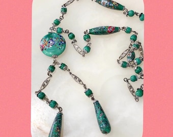 Antique 1930s Lampwork MURANO GLASS End-Of-Day FLAPPER Beads