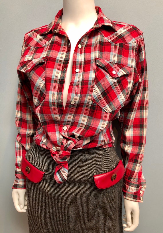 Vtg 1950s Wrangler BLUE BELL Red Plaid Western Sh… - image 8