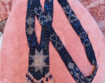 VTG 1920s ART DECO Carnival-Opaline Glass Seed Bead Flapper Necklace