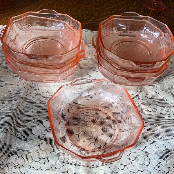 Pink Depression Glass Cereal Bowls Etsy