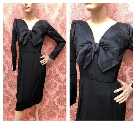 Vtg 1950s Nathan Strong Little Black COCKTAIL DRE… - image 1