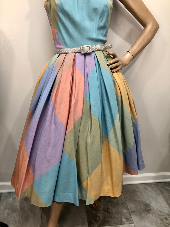 VTG 1950s L'Aiglon HARLEQUIN Pastel Circle Skirt … - image 5