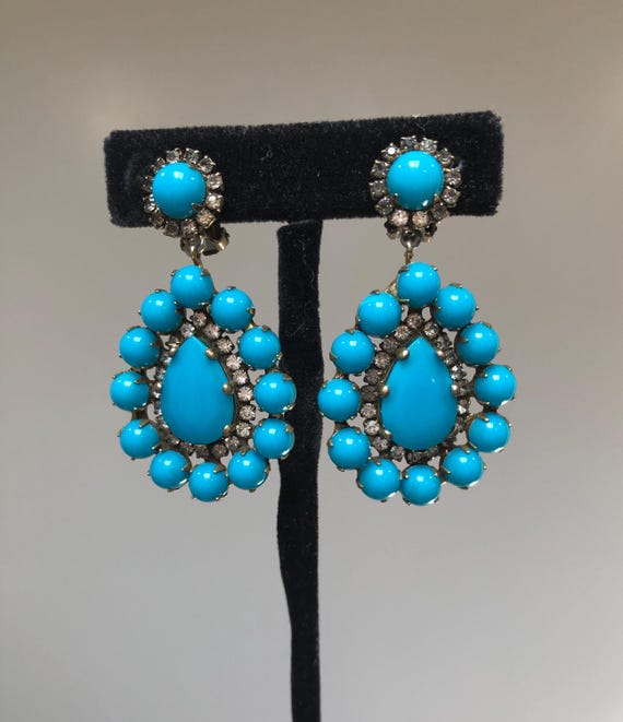 VTG 1960s Kenneth Jay Lane TURQUOISE Drop Earrings - image 3