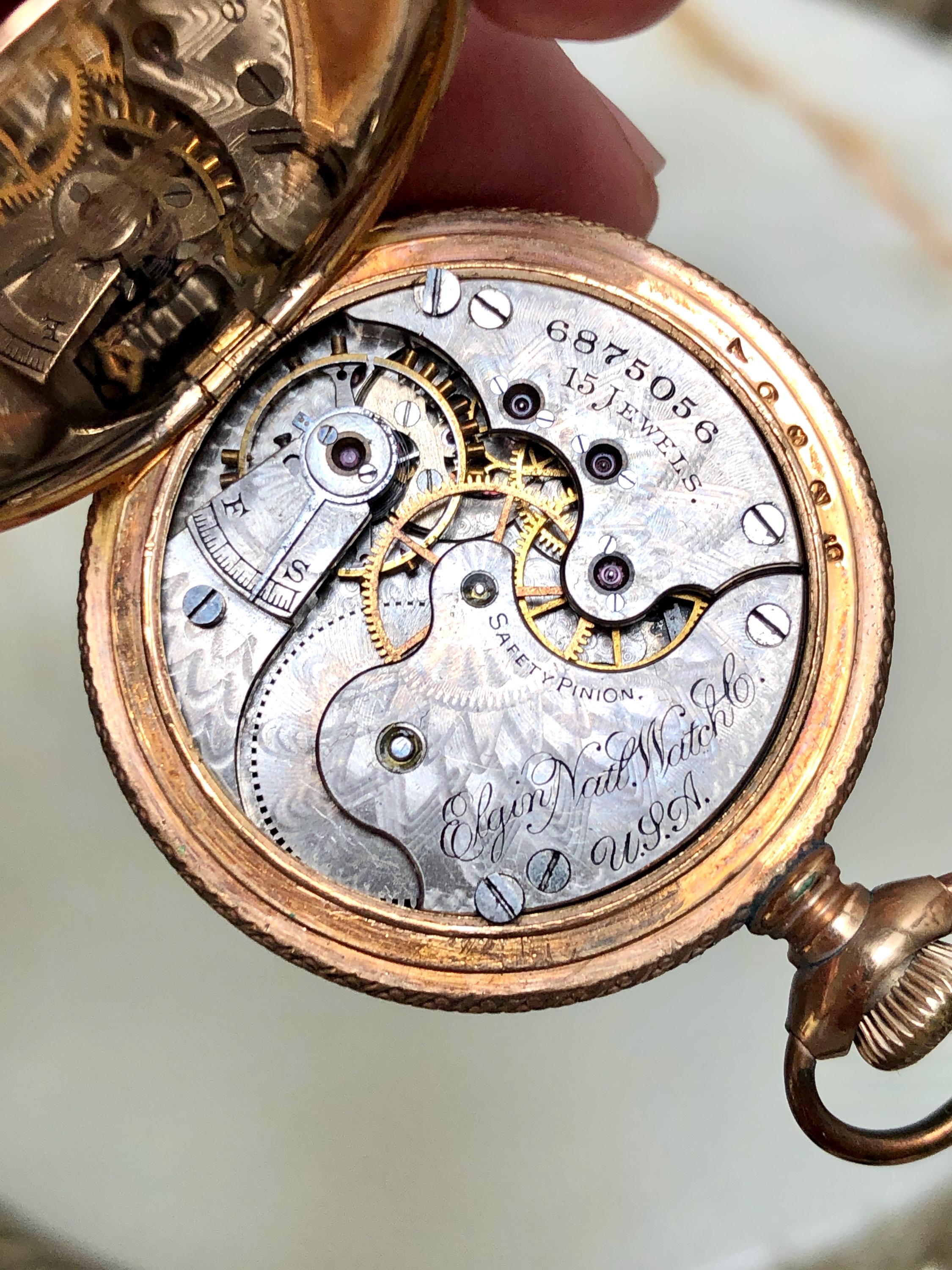 アンティーク 1912年 金張りハンターケース エルジン19石 ELGIN 手巻き 