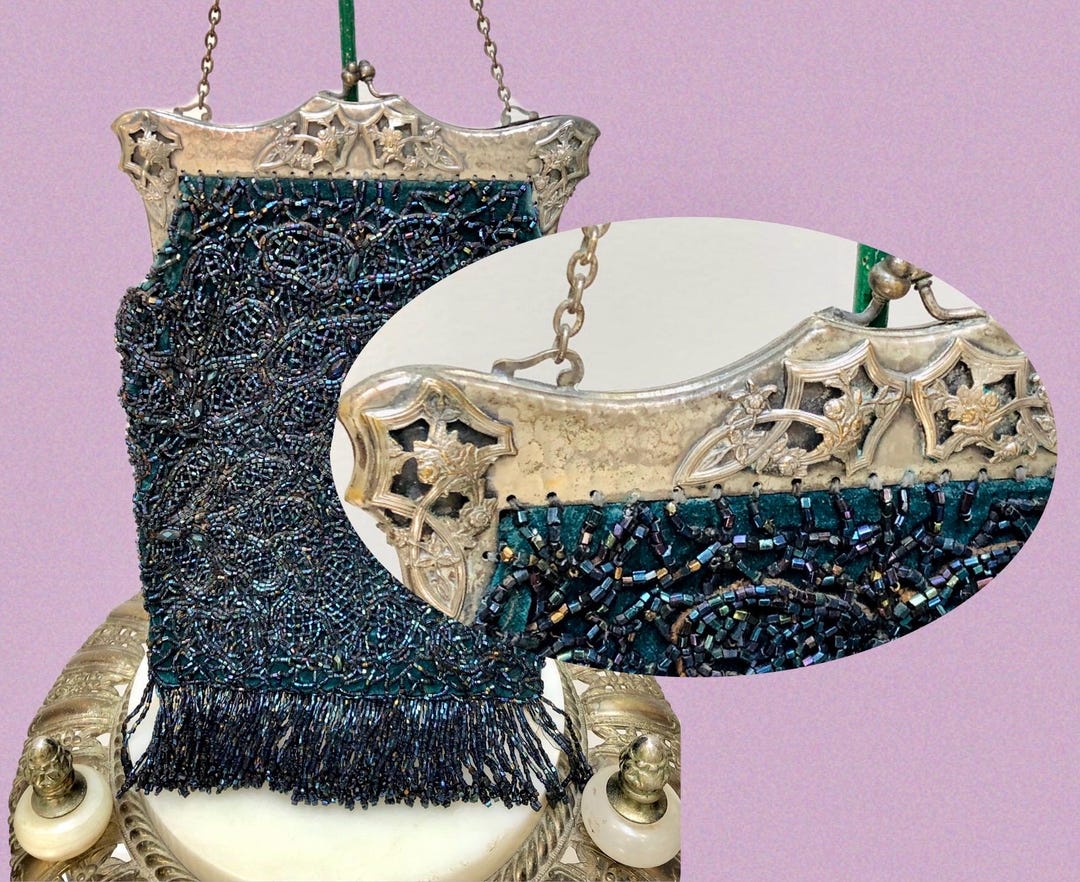 1890s VICTORIAN Art Nouveau SPIDER WEB Glass Beaded Bag - Etsy