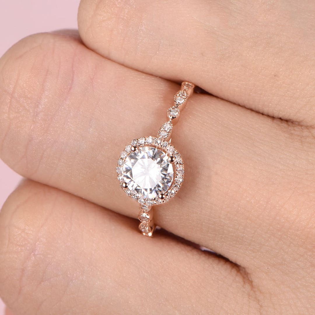 Rose Gold Engagement Rings, Hand Made Wedding Bridal Antique Half