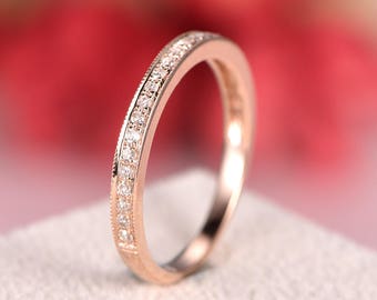 Diamond Wedding Band Rose Gold Stacking Eternity Band Women Bridal Ring Set Pave Stackable Anniversary Ring Minimalist Promise Gift