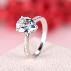 Aquamarine Engagement Ring White Gold Pear Shaped Cut Wedding Ring Diamond Unique Women Bridal Anniversary Gift Promise for Her March
