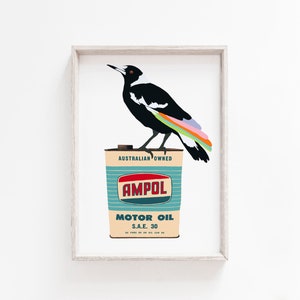 Magpie, Ampol Digital Art Print, Giclee, Australiana, Vintage Tin