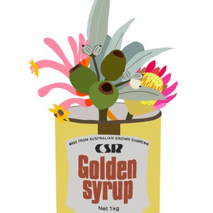 Golden Syrup Digital Art Print, Giclee, Australiana, Vintage Tin, Botanical Art image 2