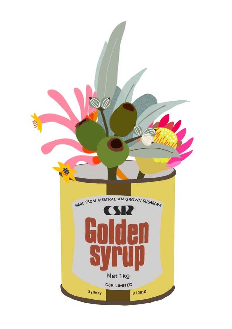 Golden Syrup Digital Art Print, Giclee, Australiana, Vintage Tin, Botanical Art image 2