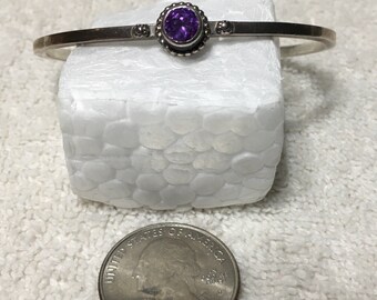 Stunning Vintage Dainty Southwestern Sterling Silver & Bezel Set Amethyst Cuff Bracelet .925