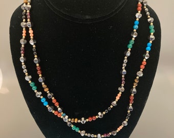 Vintage Beautiful Rare Multiple Natural Gemstone Beaded 36” Necklace
