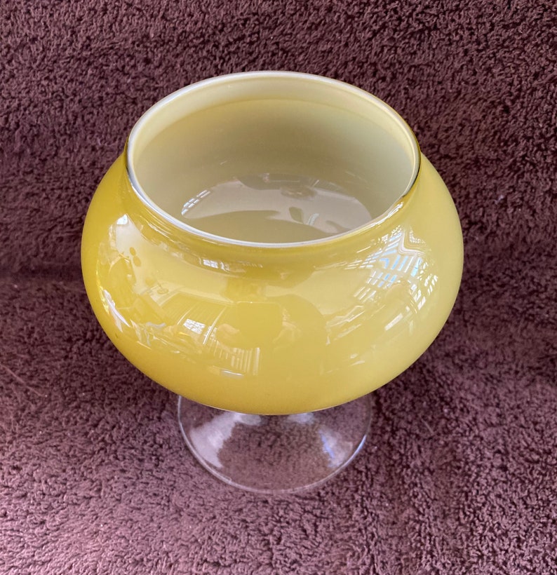 Midcentury Modern Compote Vase Olive/avocado With Clear Glass Footed Pedestal Etsy