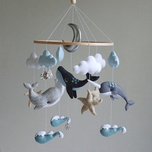Wal Baby Mobile Filz Baby Mobile Filz Baby Narwal Delfin Meer Ozean Wellen Kinderzimmer hängende Krippe Mobile neugeborenen Baby-Duschegeschenk