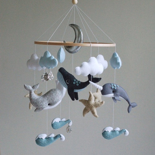 Wal Baby Mobile: Filz Ozean Kinderzimmer Dekor, Narwal & Delfin