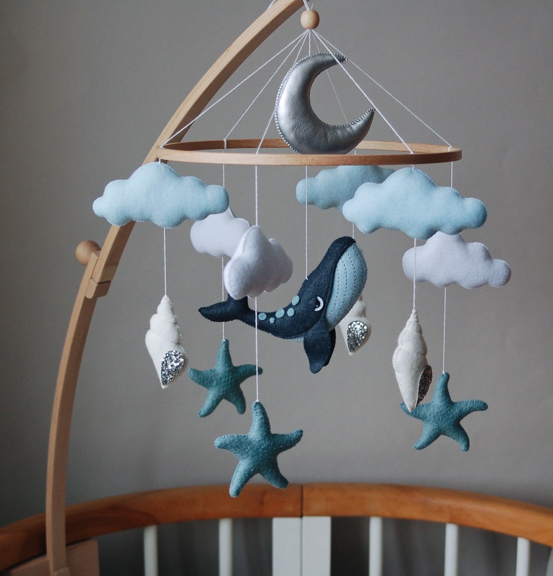 Whale Baby Mobile: Felt Ocean Nursery Decor, Stars Crib Mobile - Etsy