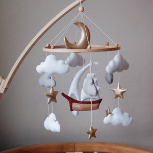 Personalized Ship Baby Mobile: Felt Ocean Nursery Decor