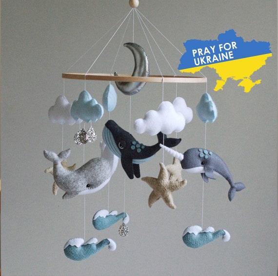Whale Baby Mobile Nursery Felt Baby Mobile Boy Narwhal Dolphin Sea