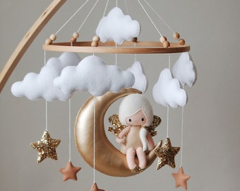 Felt Fairy Moon Mobile: Baby Girl Nursery Decor