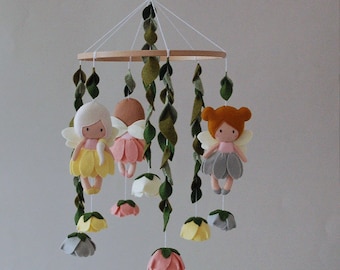 Baby mobile girl flowers mobile nursery mobile fairy crib mobile girl hanging mobile clouds flowers mobile nursery decor baby shower present