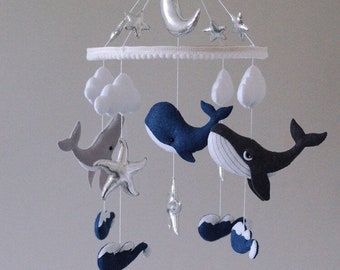 Whale Family Baby Crib Mobile
