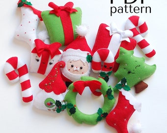 Christmas felt pattern PDF set | candy present tree gingerbread santa sock wreath | X-mas DIY toy pattern | toy pattern | instant download