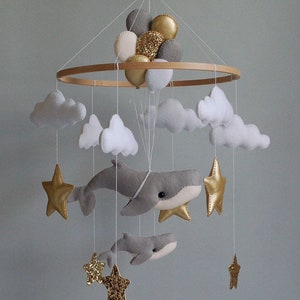 Grey Whale Mom and Child Baby Mobile