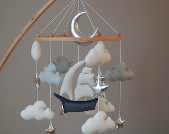 Felt Ship Baby Mobile | Nautical Nursery Decor, Personalized Gift
