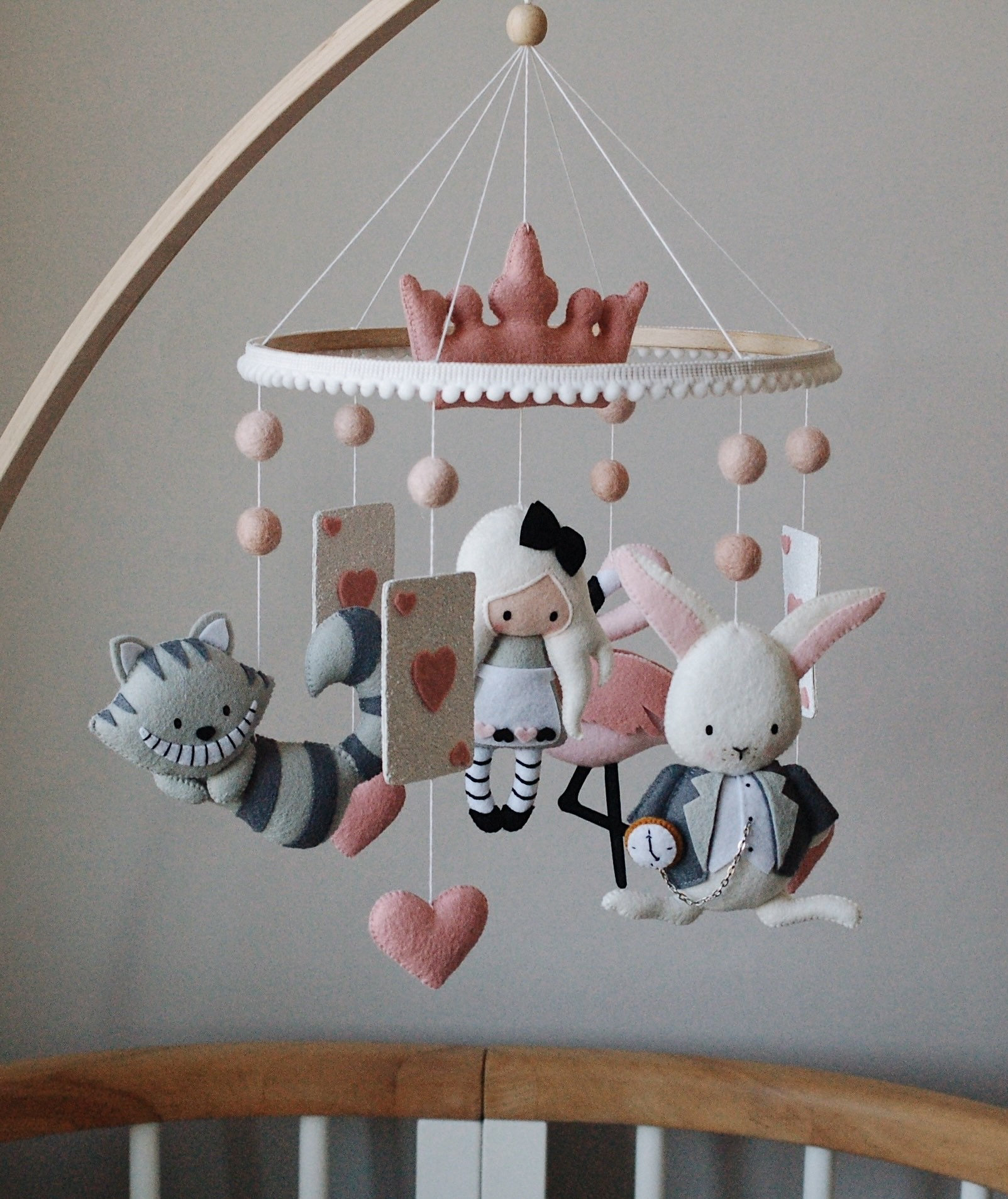 Baby girl crib mobile Alice in wonderland nursery decor - Inspire Uplift