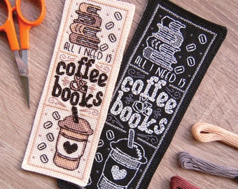 Coffee & Books Cross Stitch Bookmark Pattern (PDF Download)