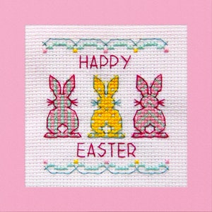 Modèle de point de croix lapins de Pâques, téléchargement numérique PDF, carte de voeux mignon lapin